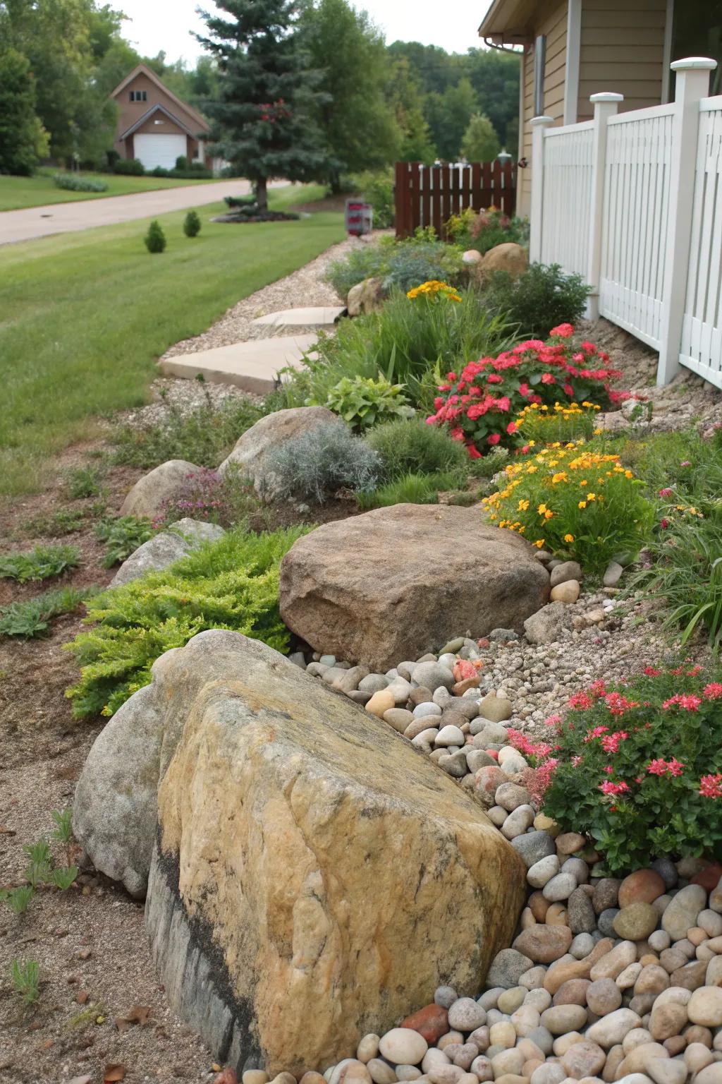 Stones contribute texture and arrangement to a garden.