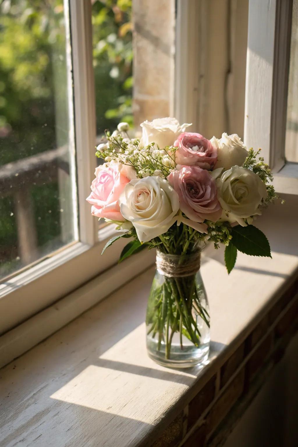 A mini spray of mini roses for a dainty touch.