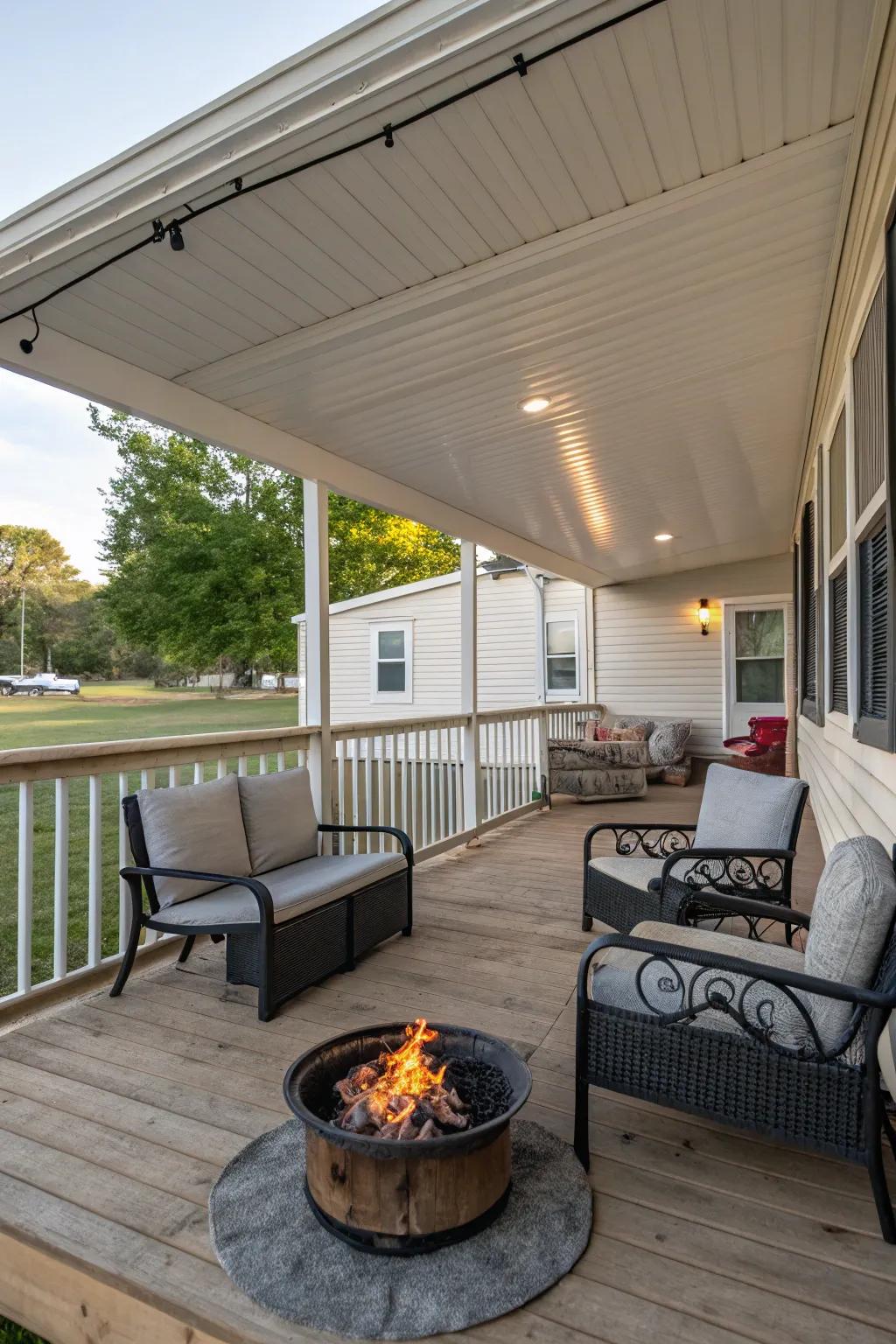 A fire source brings warmth and appeal for your veranda.