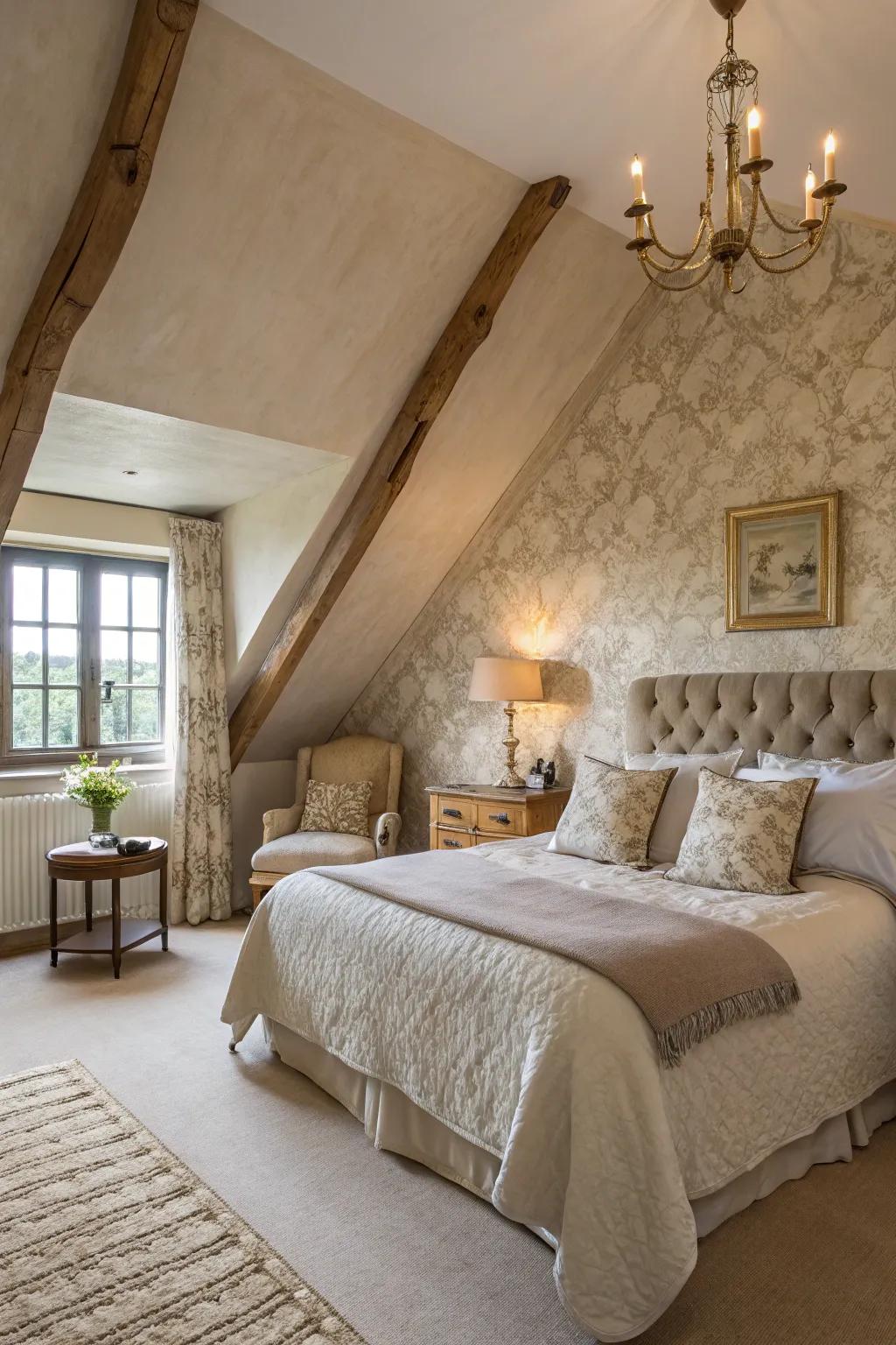 Textured paint introduces depth and character to this stylish bedroom.