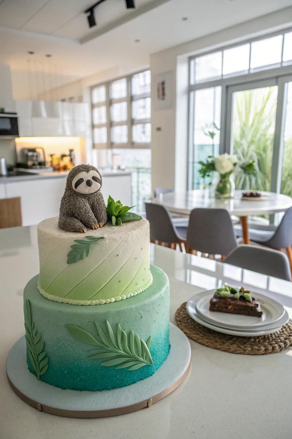 An ombre impression imparts profundity to the slumbering creature cake.