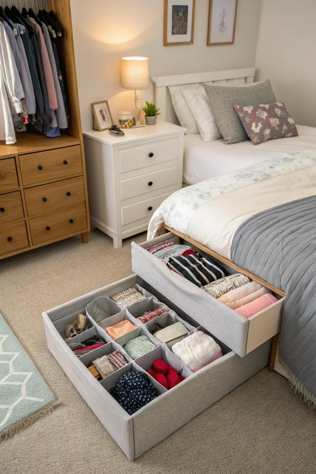 Under-bed storage is perfect for keeping seasonal items out of sight.