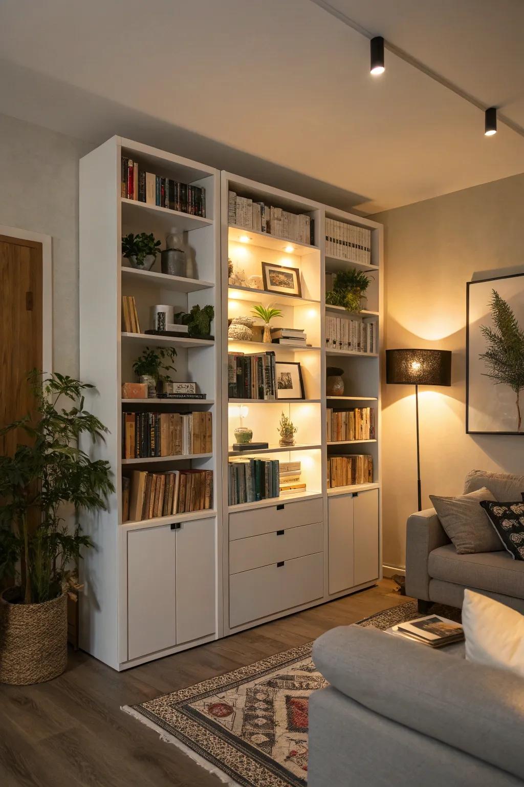 Upright storage enhances your area.