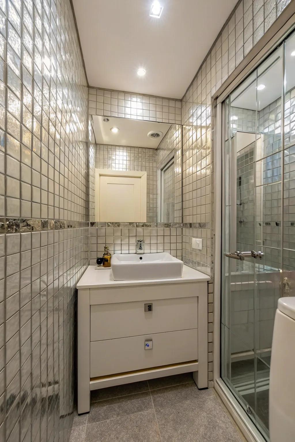 Reflective surfaces create the illusion of a larger space.