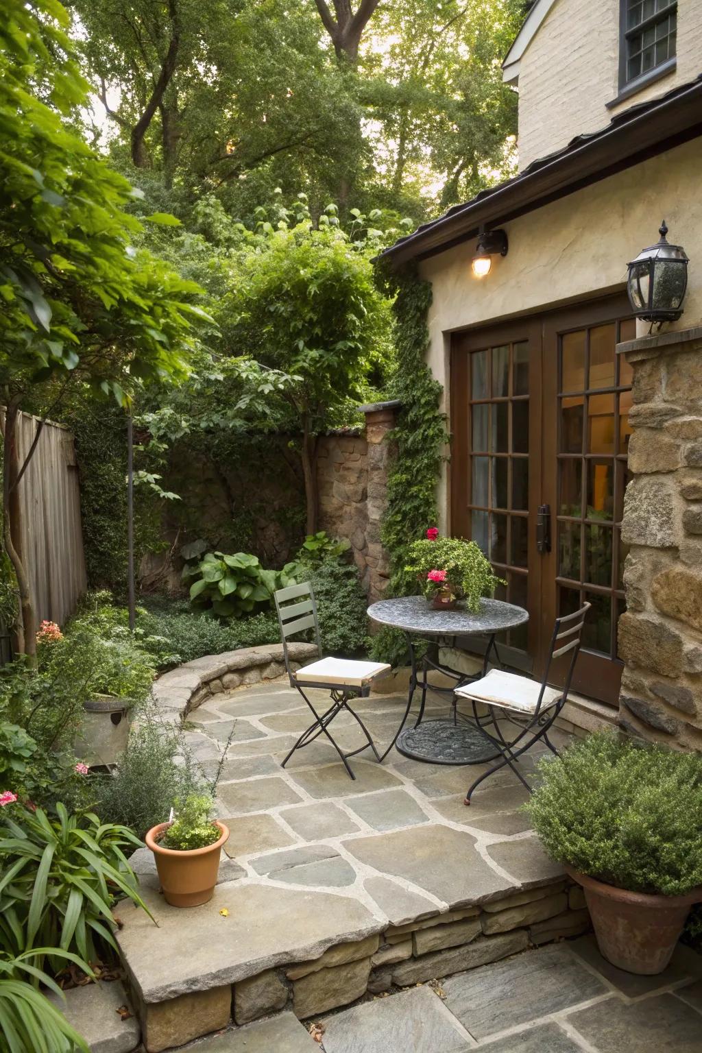 Native rocks impart an organic nuance to patio schemes.