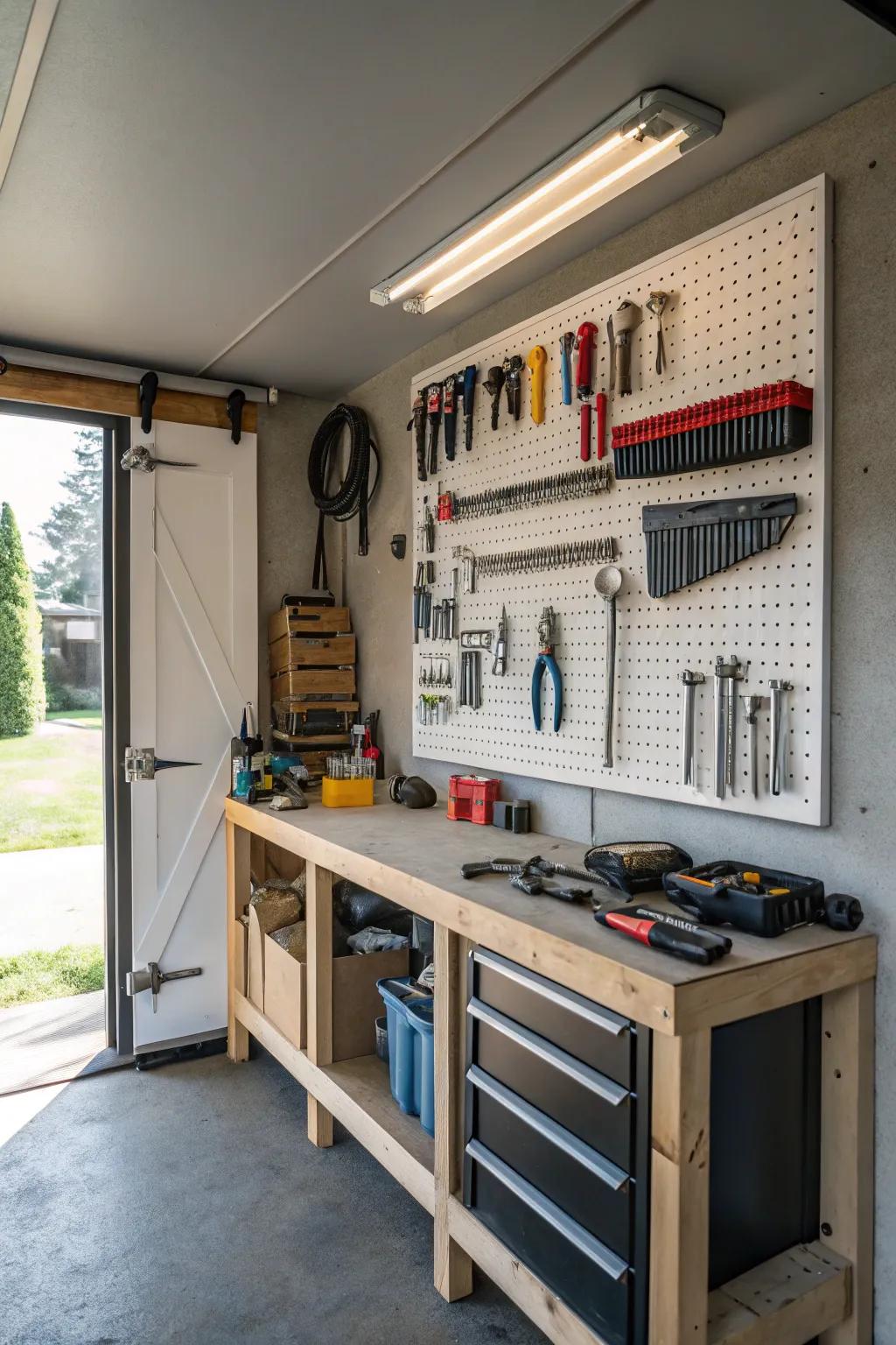 A tool board keeps your garage organized and tools easily accessible.