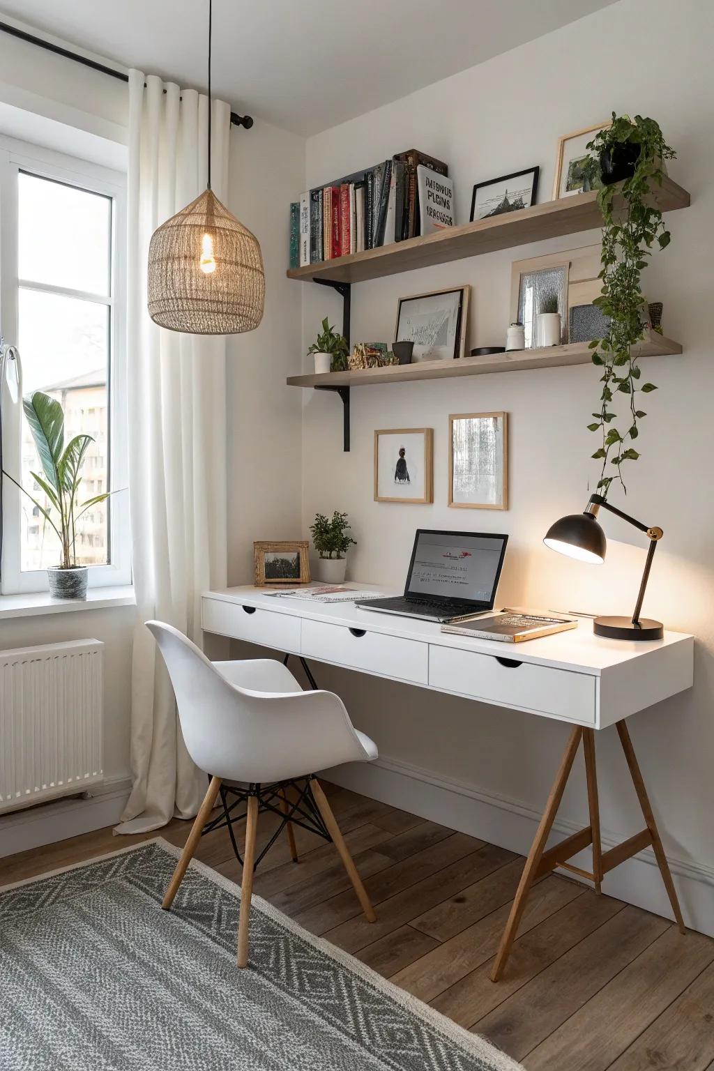 Wall-mounted desks are functional and free up floor space.