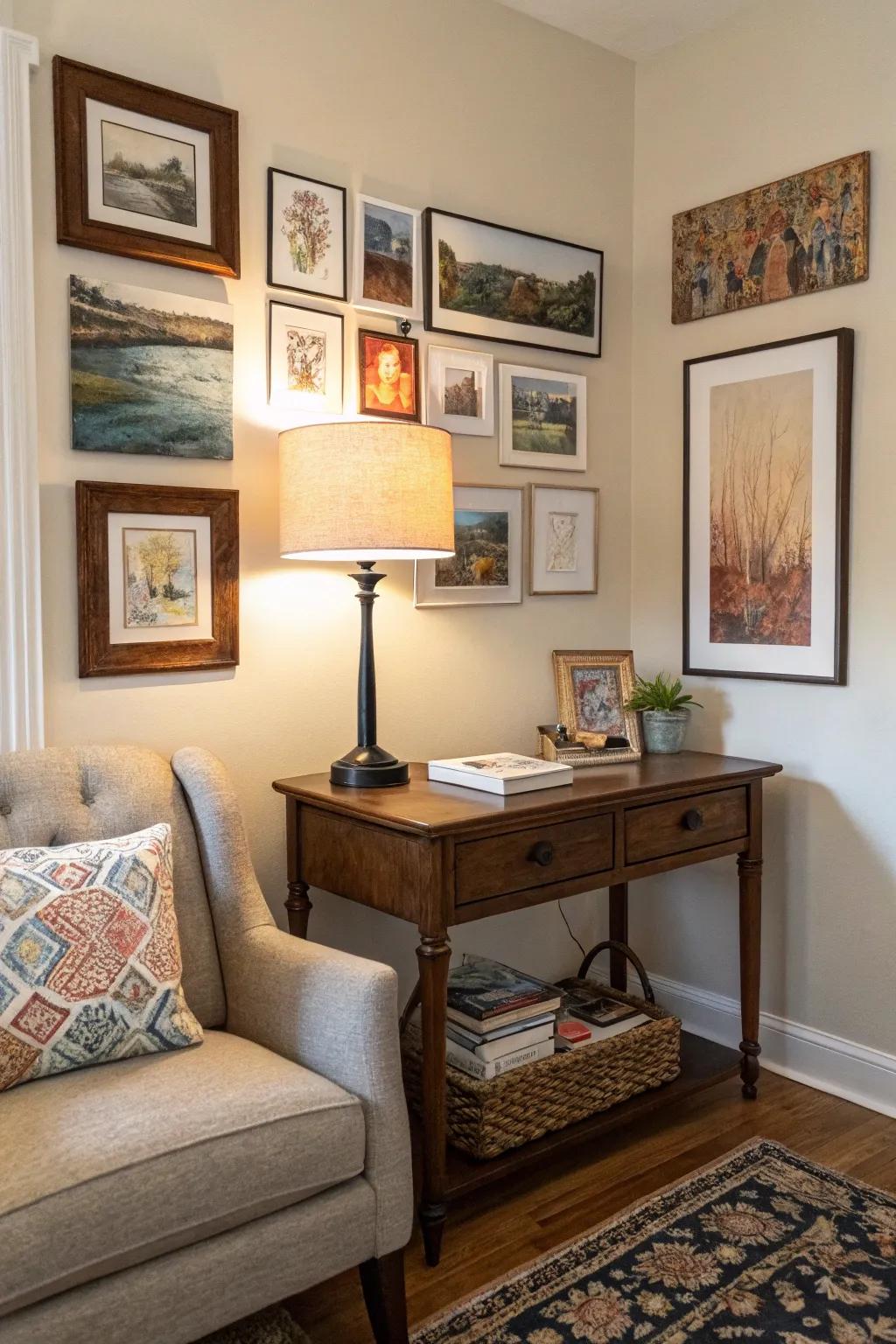 A gallery wall turns your office corner into an inspiring art area.