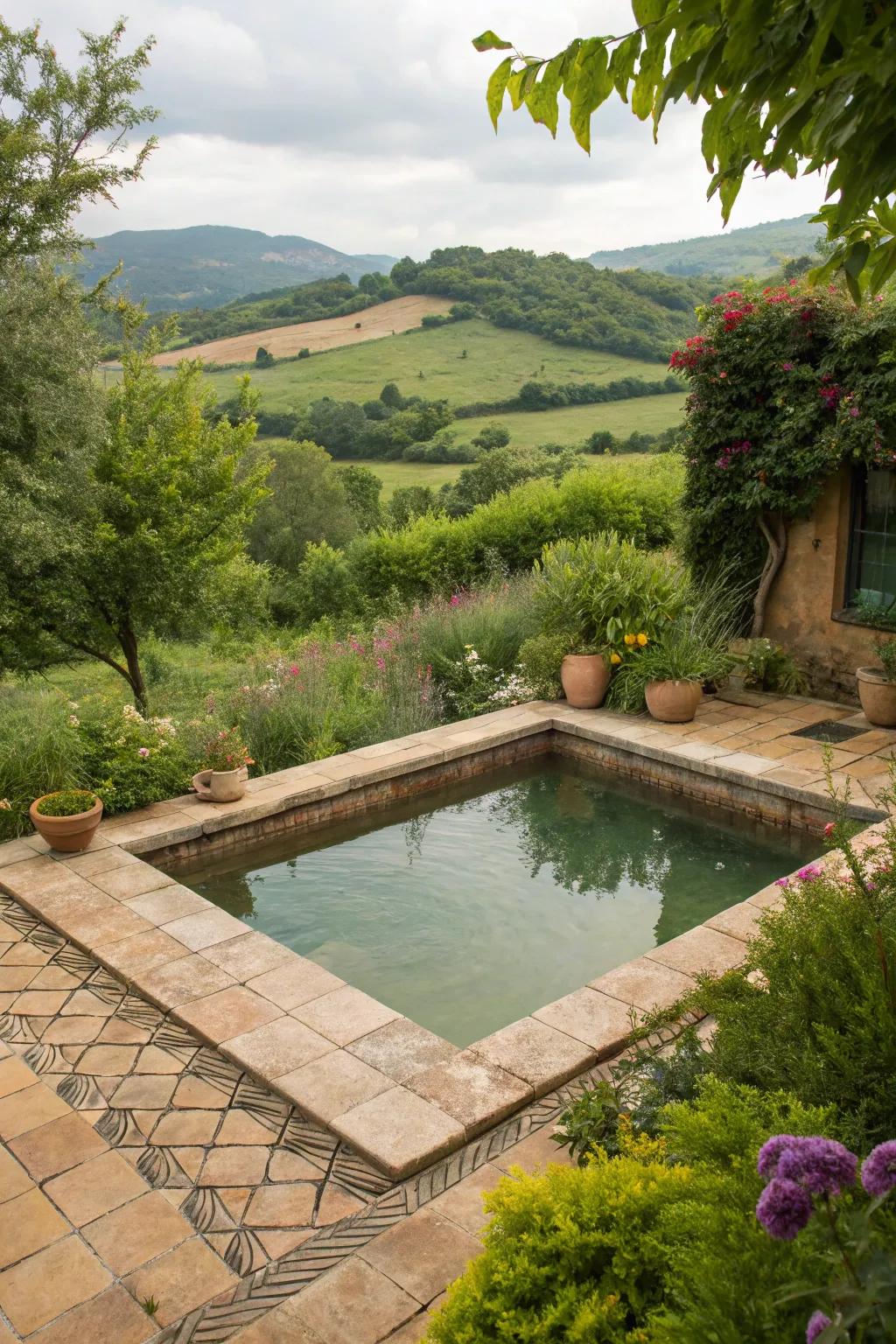 Earthy tones gracefully fuse this pool with its backdrop.
