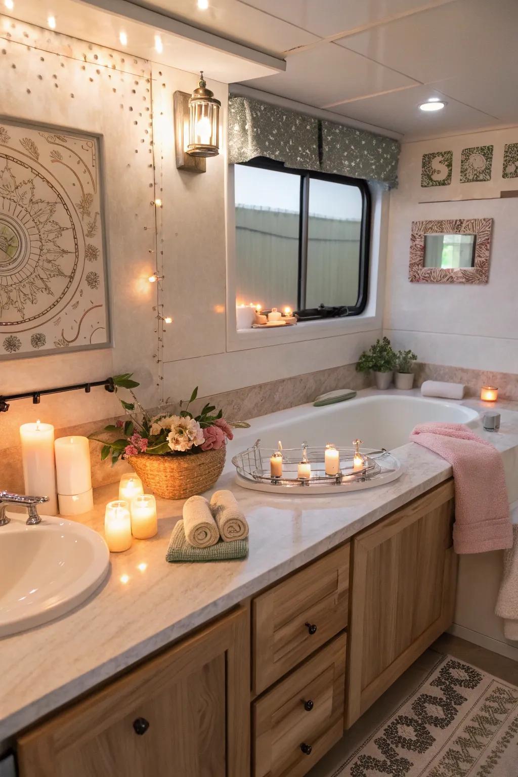 Create a soothing spa ambiance with simple additions.