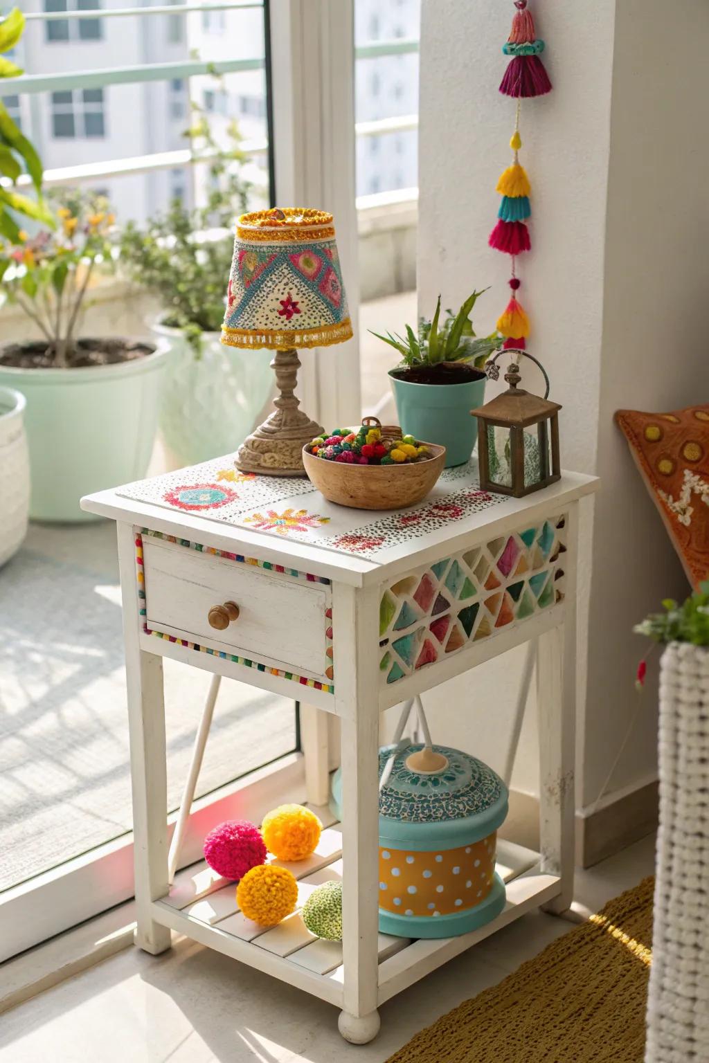 A pop of hue enlivens the table setting.