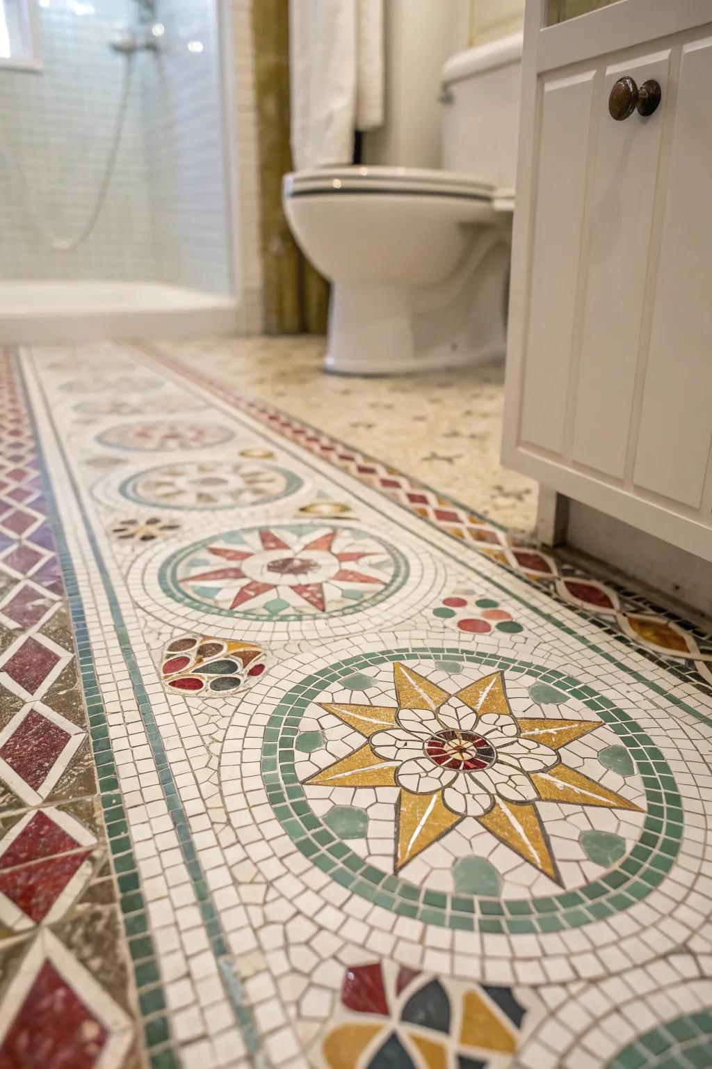 Mosaic tiles create an artistic and intricate visual story.