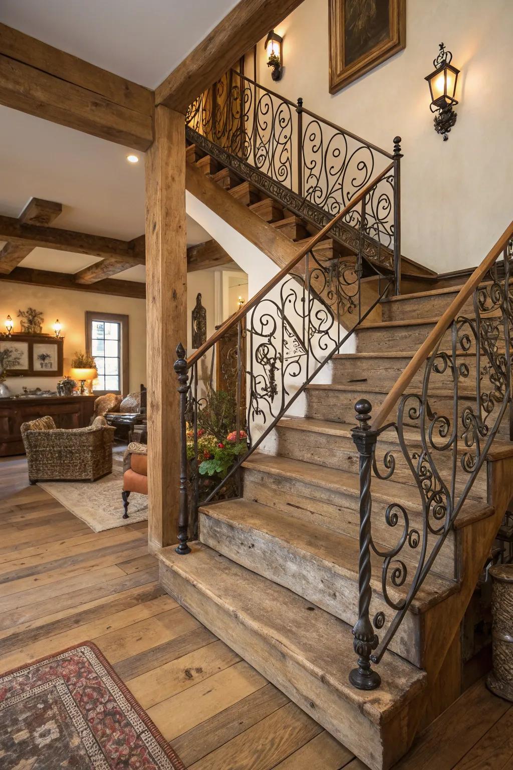 Rustic elements add charm and warmth to your staircase.