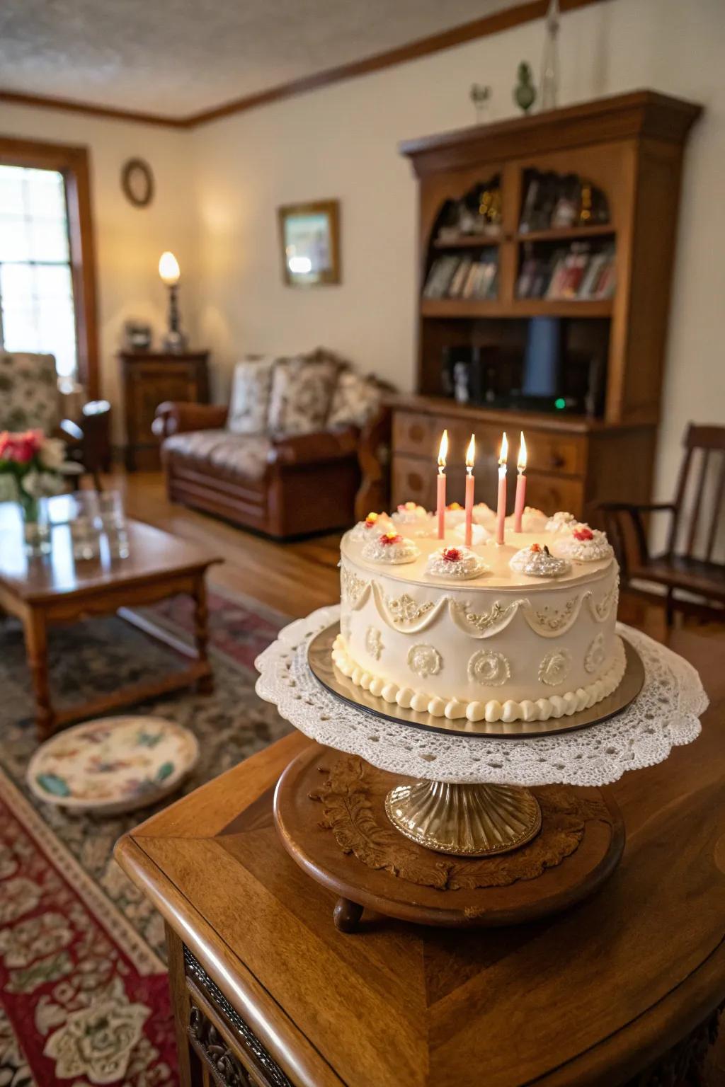 A vintage-inspired cake conveying timeless sophistication.