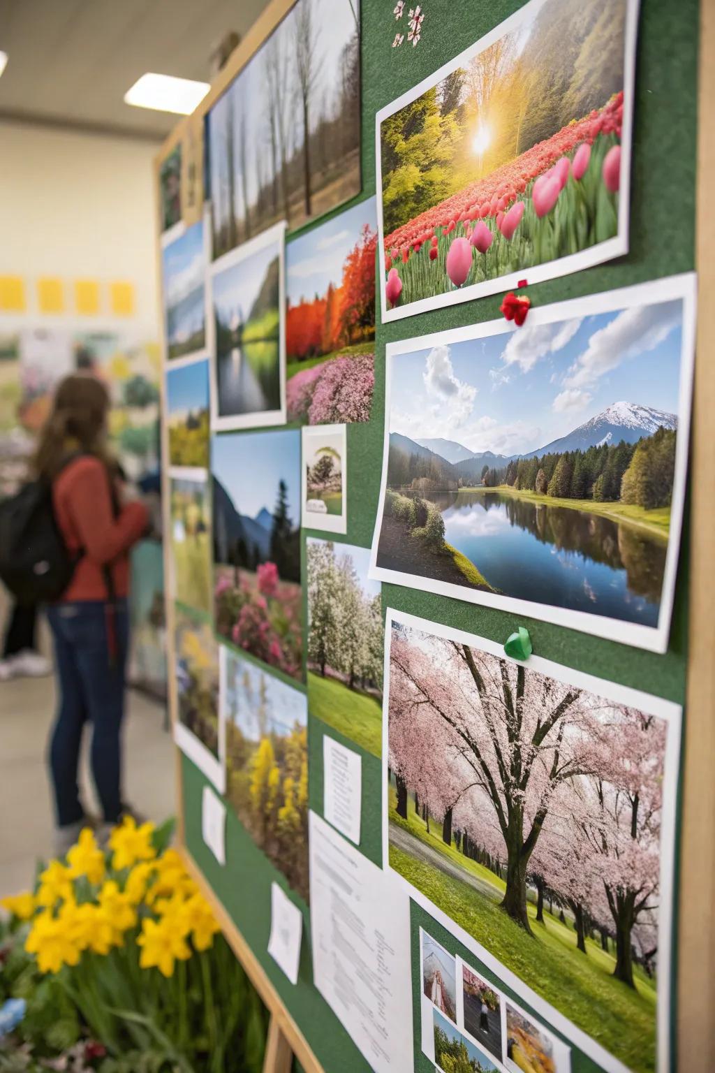 A photo collage mood board displaying picturesque spring scenes.