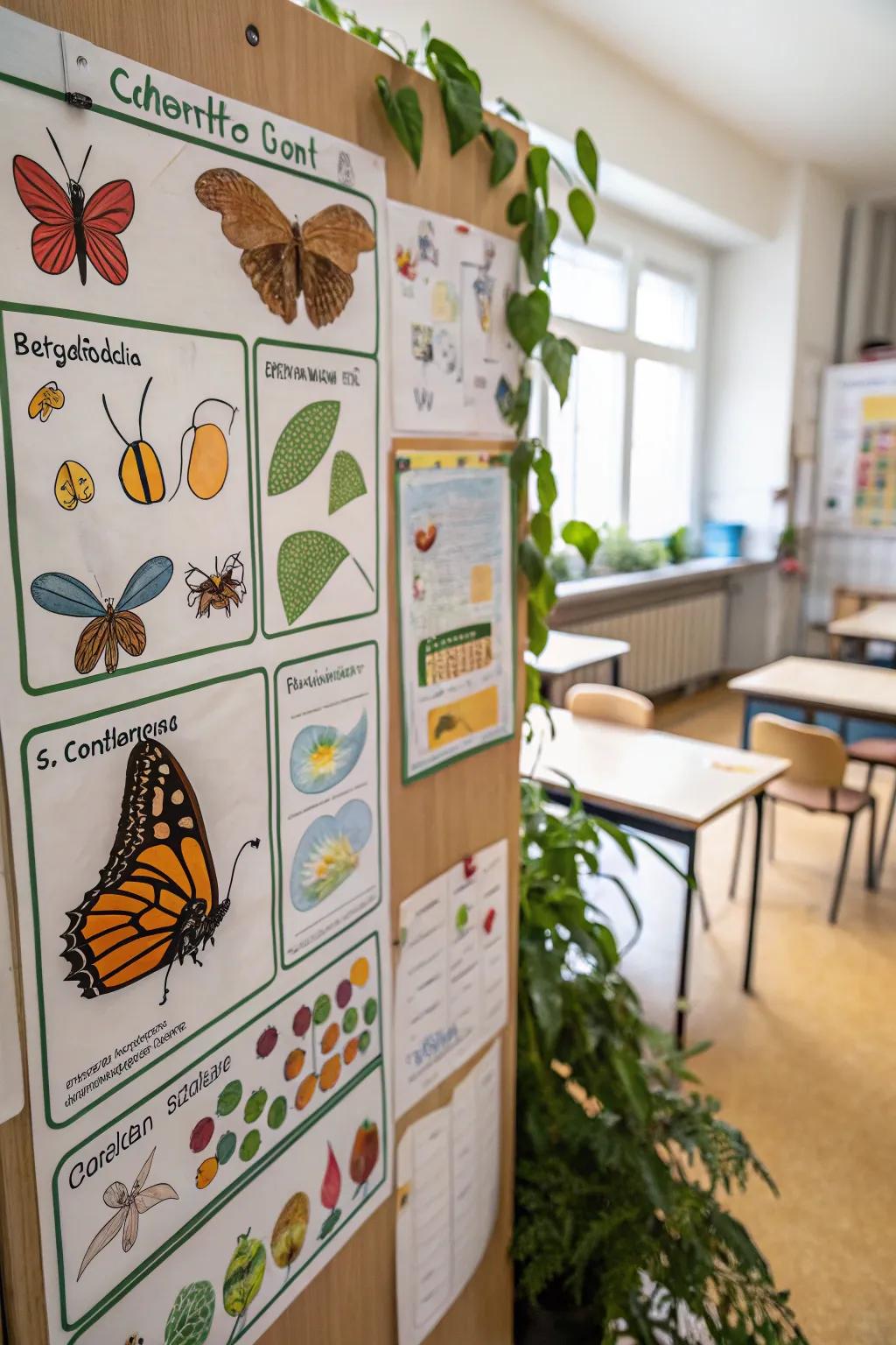 Nature’s metamorphoses are displayed on this board dedicated to a butterfly's lifecycle.