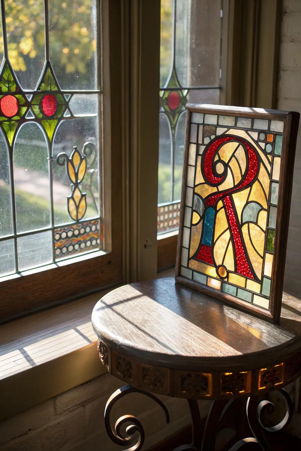 Personalized stained glass monograms add a unique touch to home decor.