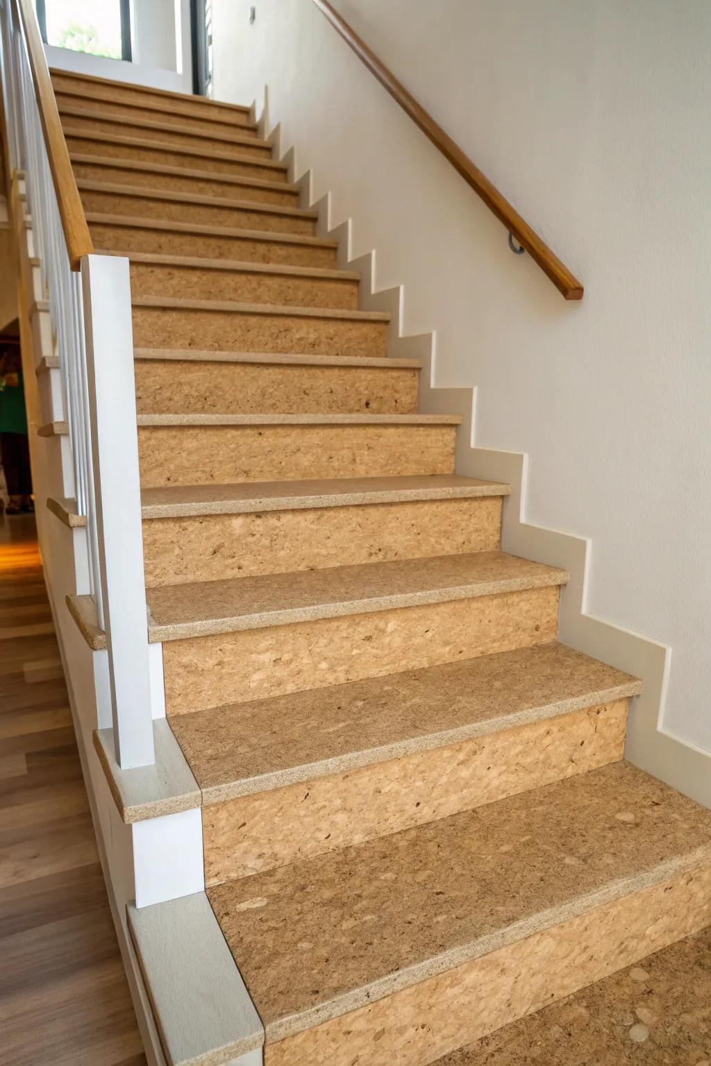 Bark treads provide a sustainable and cozy option.