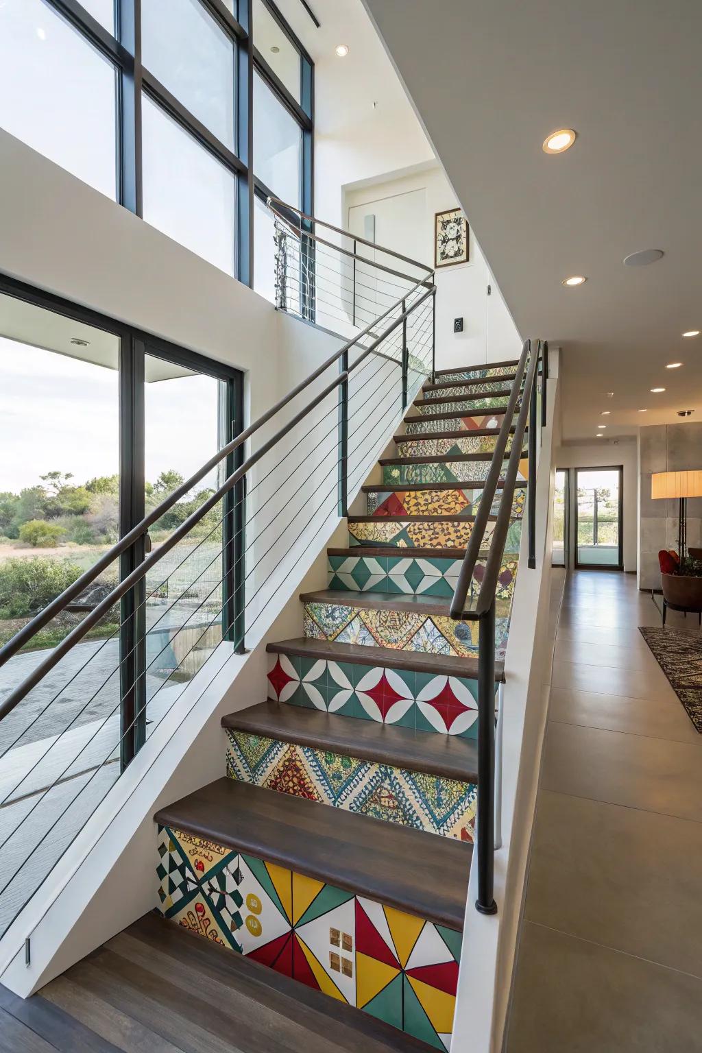 Geometric patterns introduce modern style and alignment to this staircase.