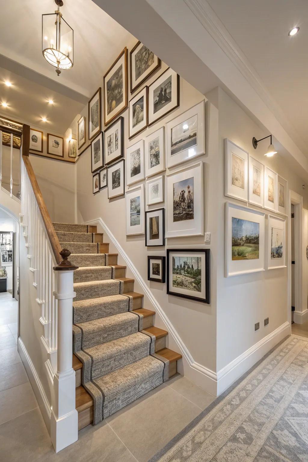 Add a personal element through an under-stair art gallery.