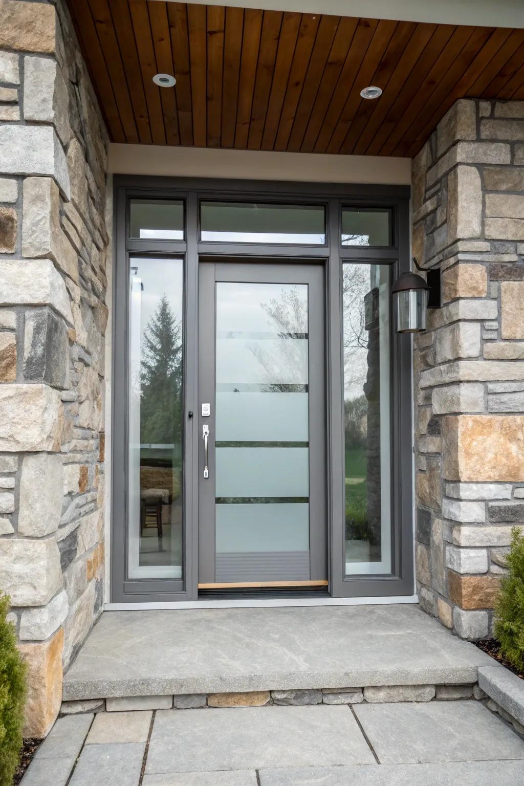 Stone and glass conjure a modern, harmonious aesthetic.