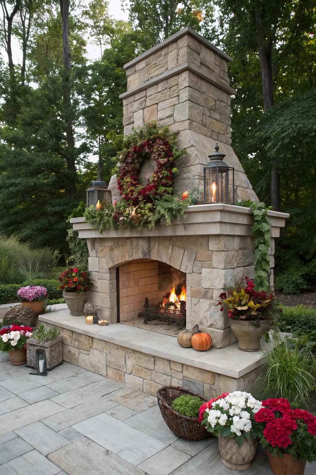 Seasonal charm shown on a stone frame.