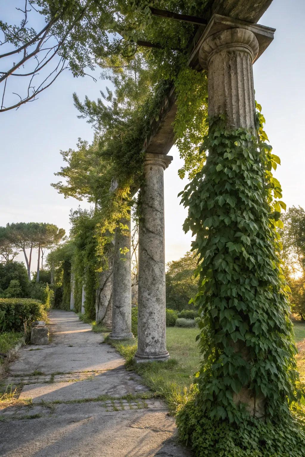 Transform rock columns into living walls with vibrant vegetation.