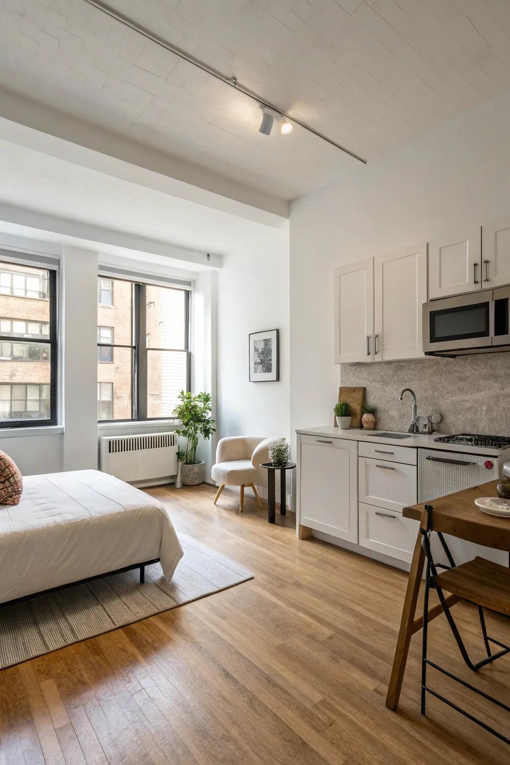 Minimalism leads to a calm and clutter-free space, perfect for a studio.