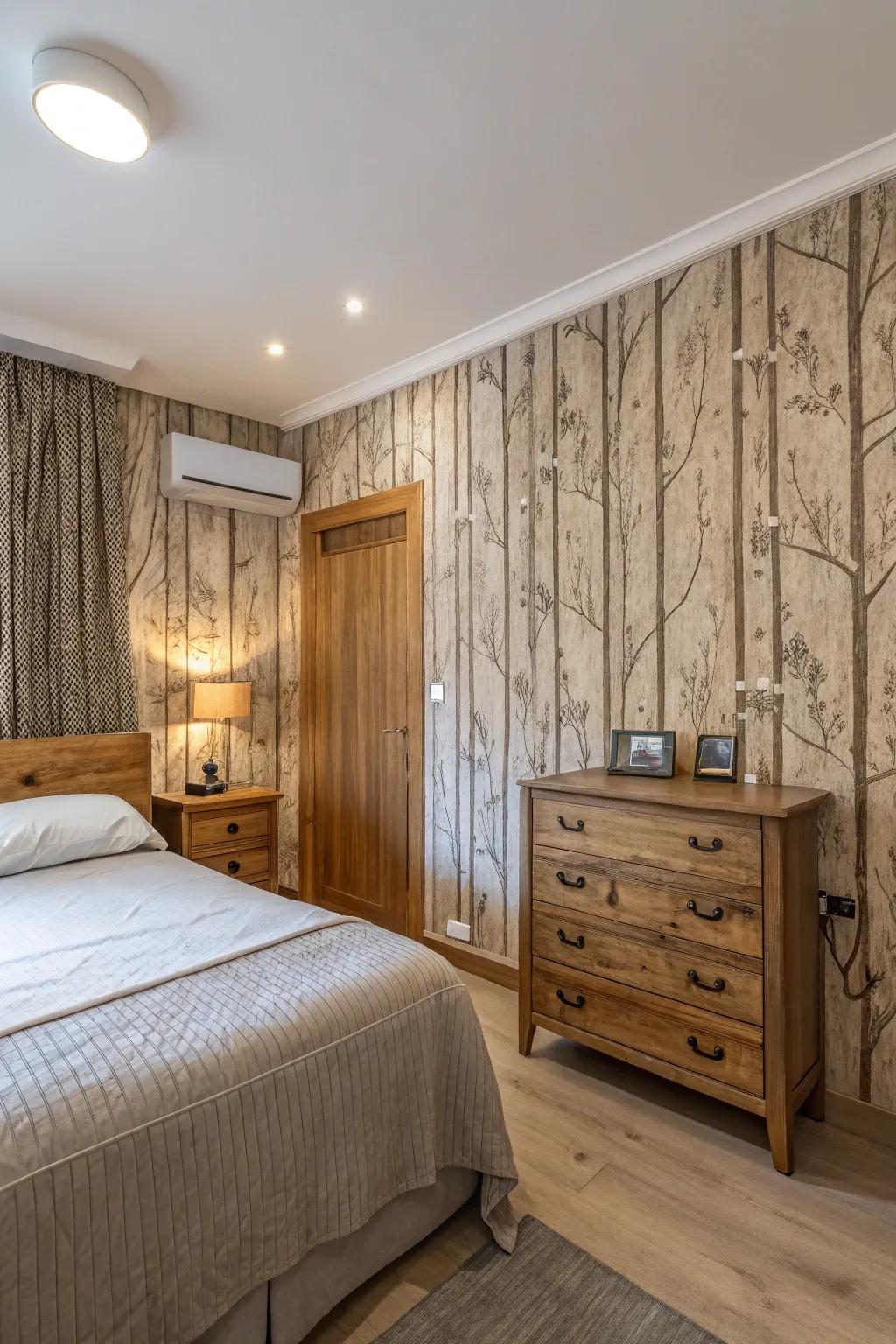 Introduce warmth using textured wallpaper.