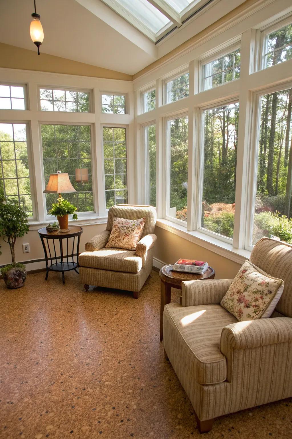 Woodskin flooring adds warmth and softness to your sunroom.