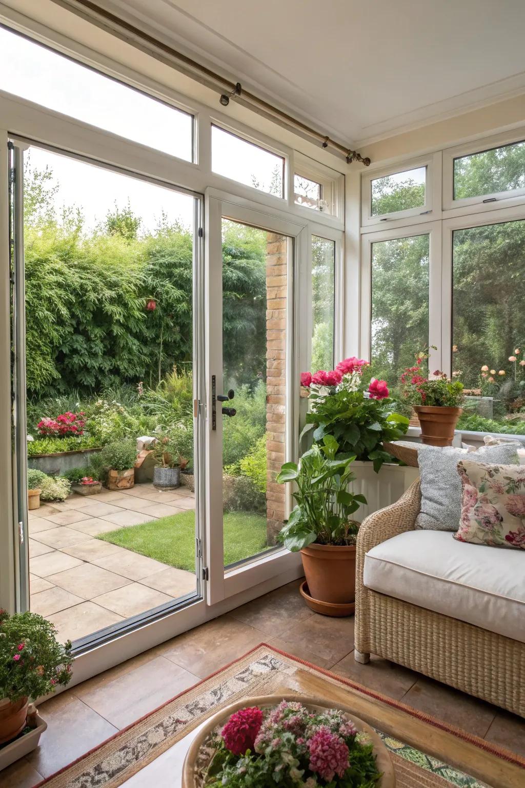 Connect your sunroom with the outdoors for added charm.