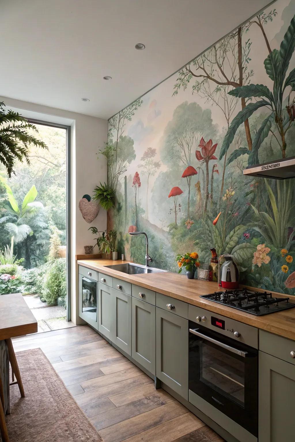 A culinary space showcasing a surreal botanical garden.