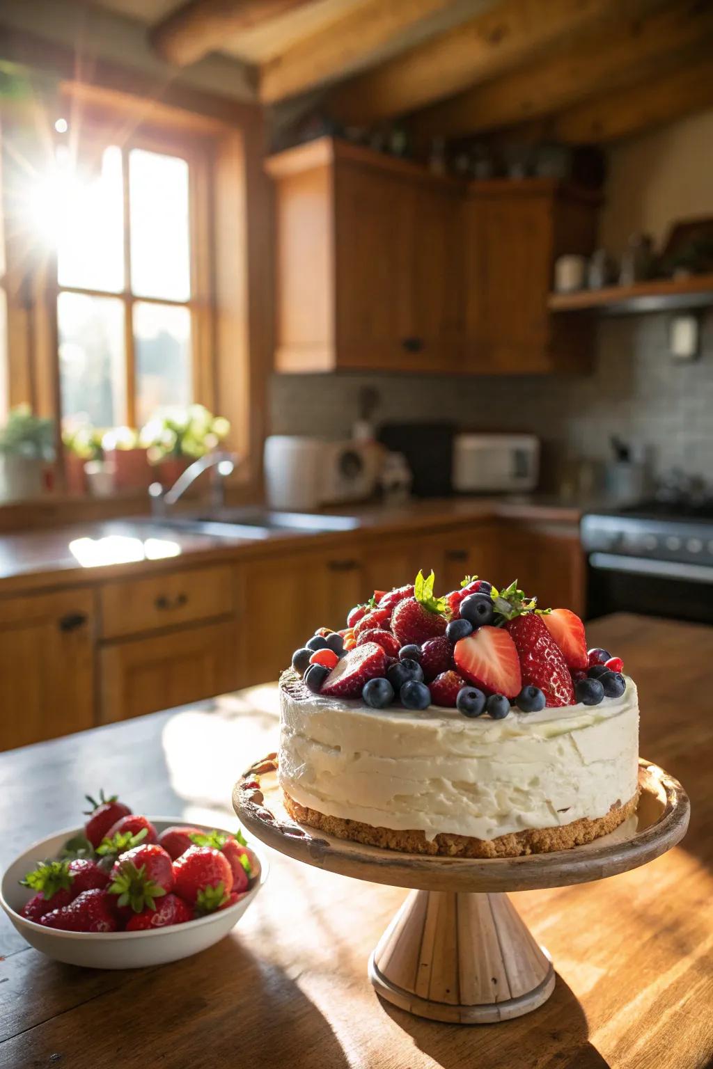 An orchard burst cake that delights with its vibrant and natural garnishes.