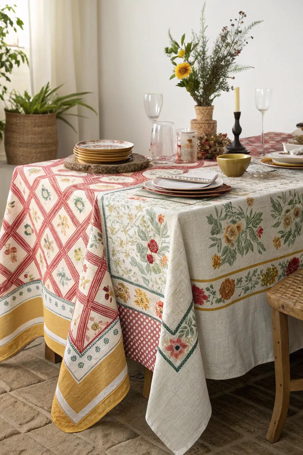 Layered table textiles introducing fullness and intrigue to the table.