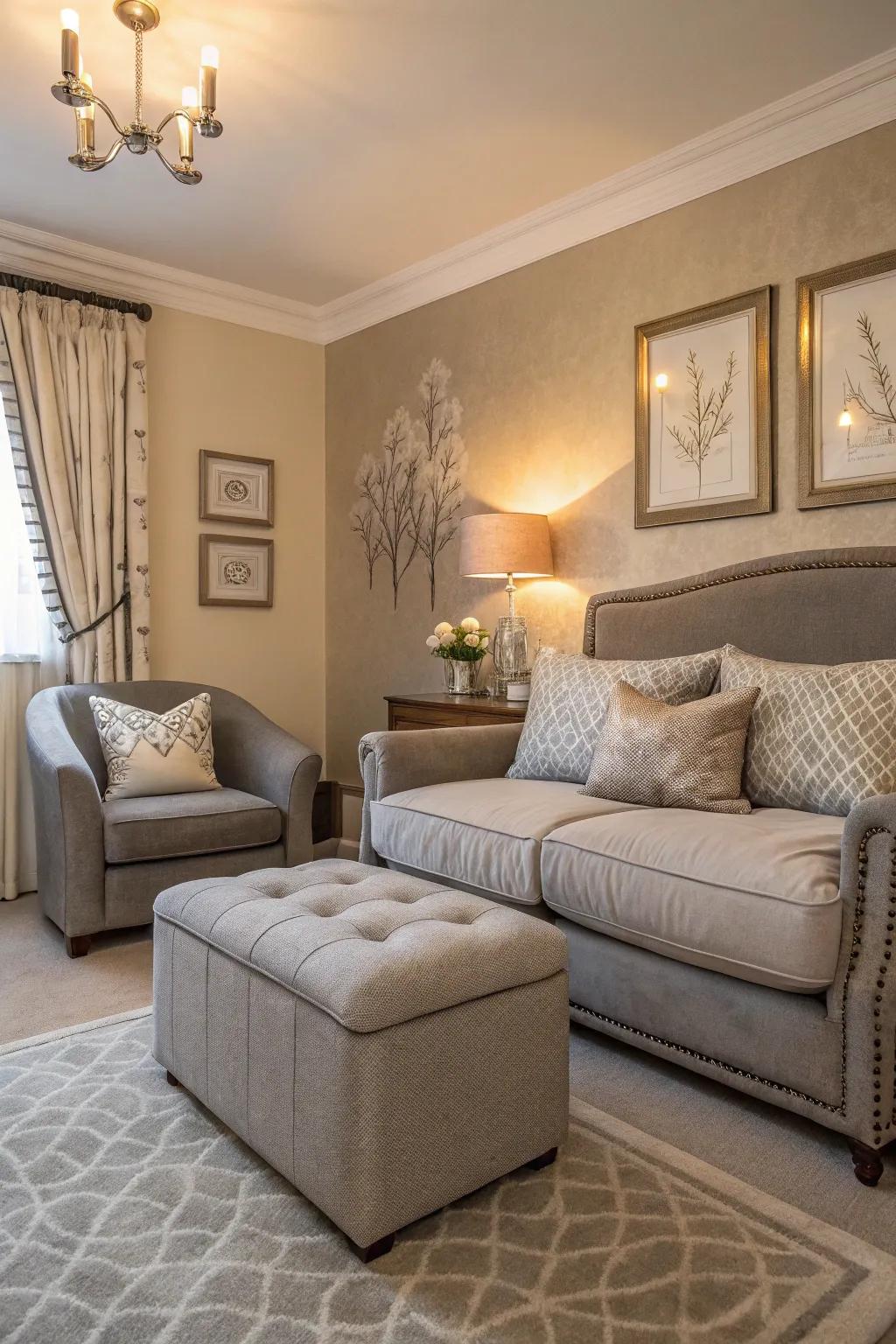 A cozy slate seating area in the bedroom.