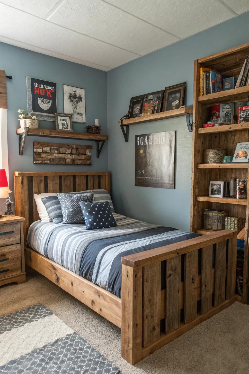 Reclaimed wood introduces warmth and a rustic accent to the decor.