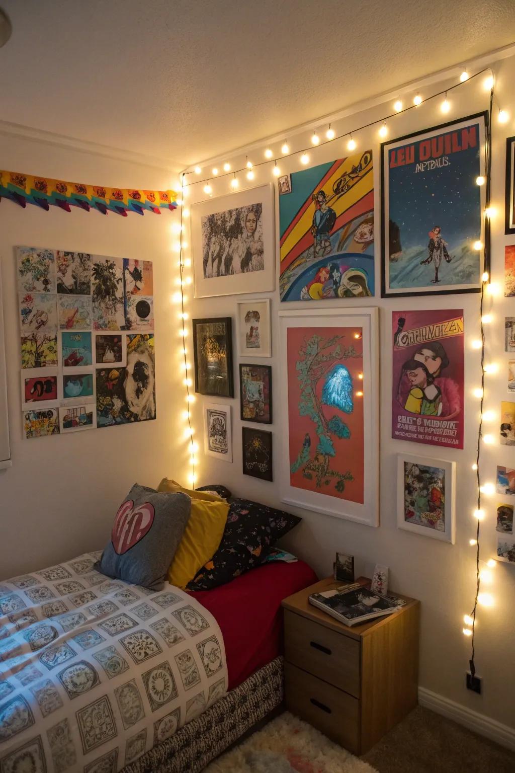 Wall art with built-in lights blends art and functionality.