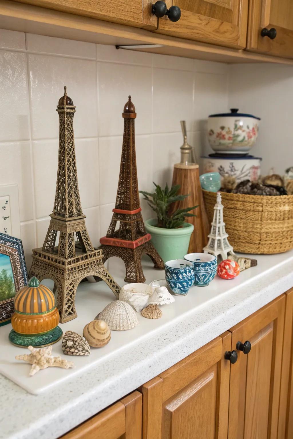 Share your personal story through global treasures displayed above your cabinets.