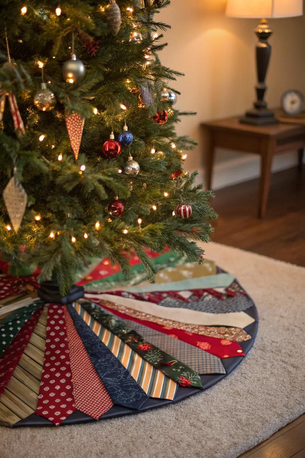 Transformed ties present a vibrant and unique tree skirt.