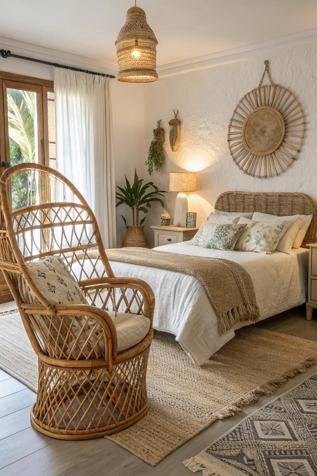 Rattan accents bring texture and warmth to your bedroom.
