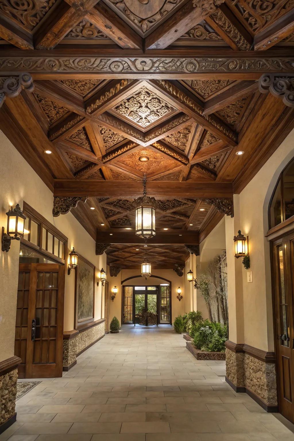 Complex ceiling nuances contribute architectural intrigue to your entryway.