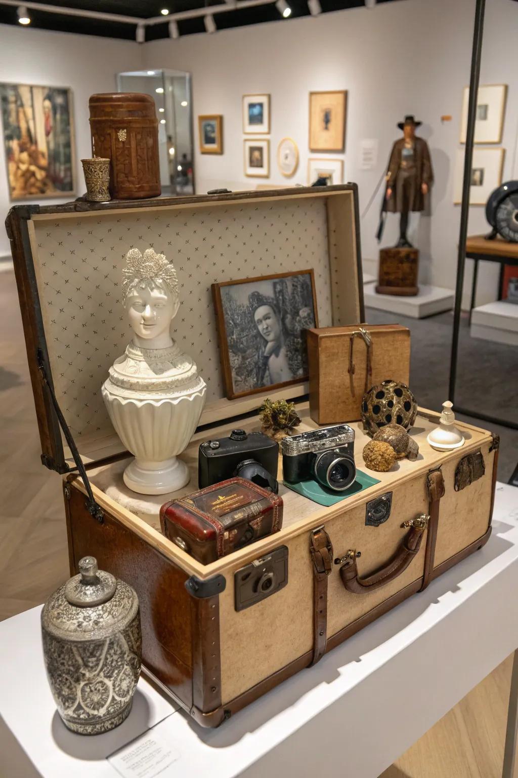 A trunk becomes an artistic platform, highlighting treasured decor items.