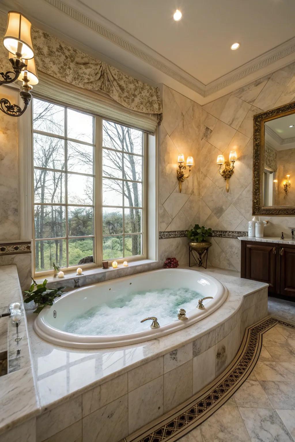 A hydro-massage tub enhances luxury and relaxation in a modern bathroom.