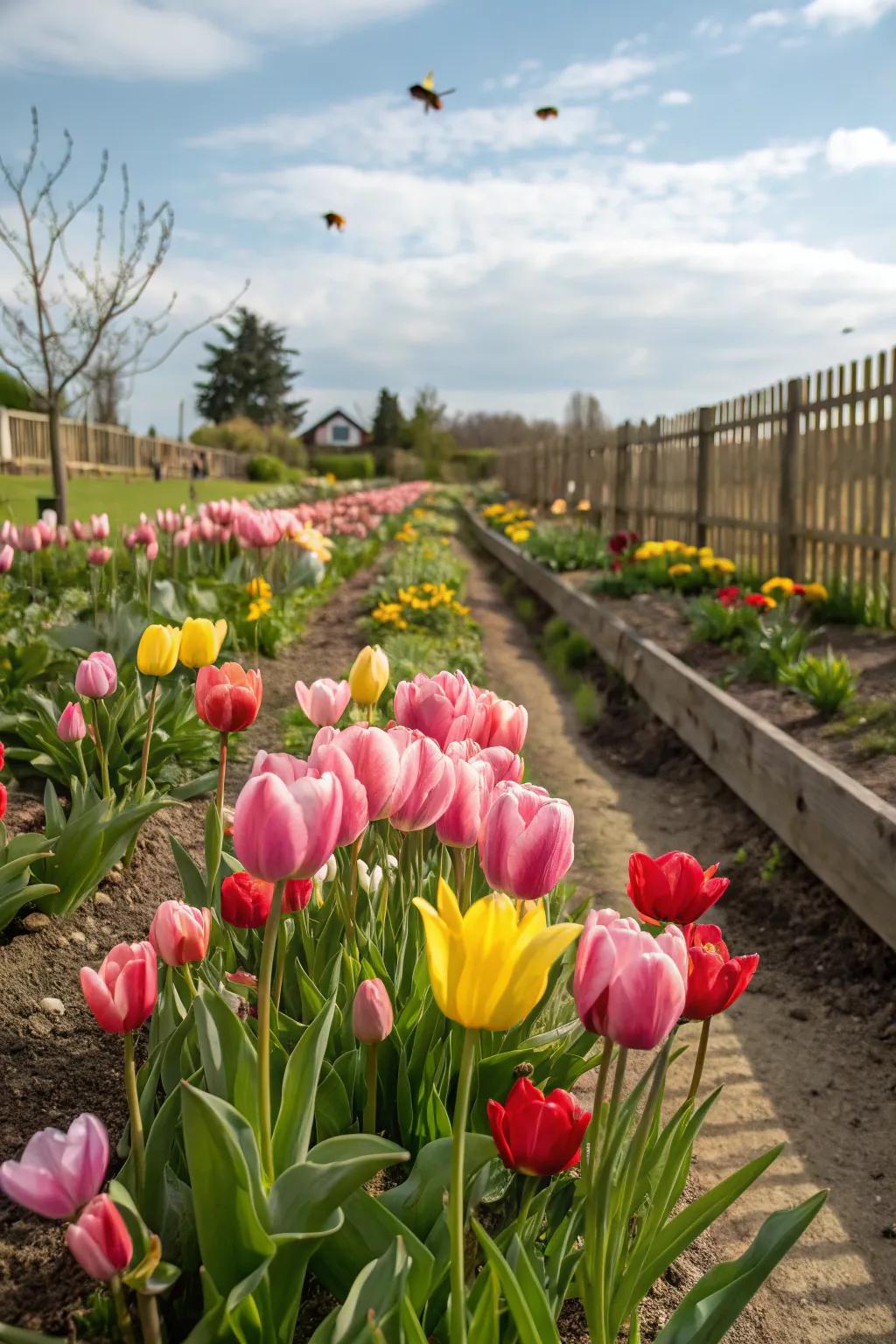 Tulips thriving in clusters, their bloom duration maximized through thoughtful planting.