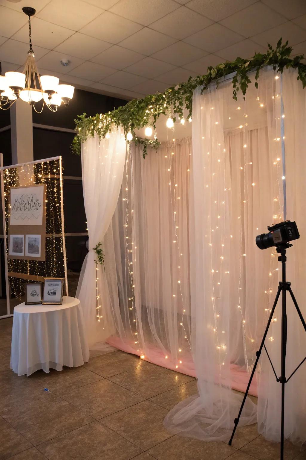 Capture memories against a fabric photo booth setting.