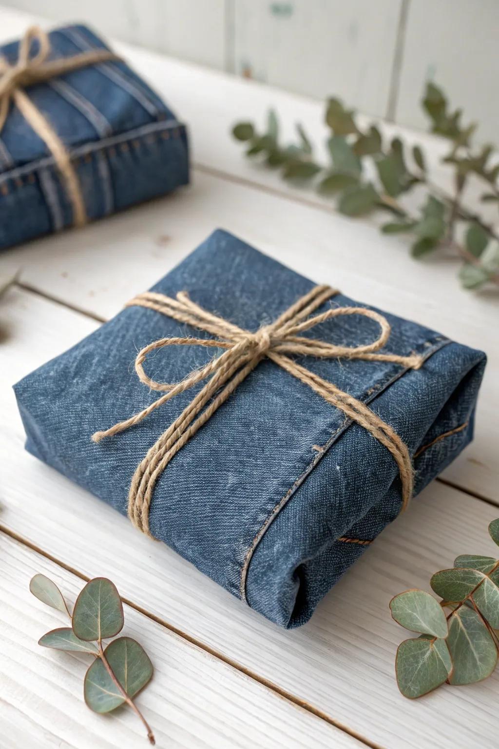 Enhance your gift-giving with eco-stylish denim wraps. Sustainable style at its best.