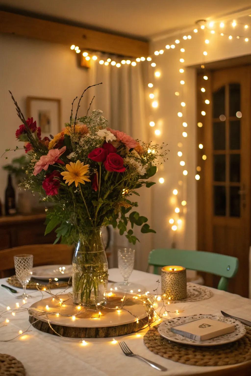 Miniature lamps bestow magical glimmers to your table's highlight.