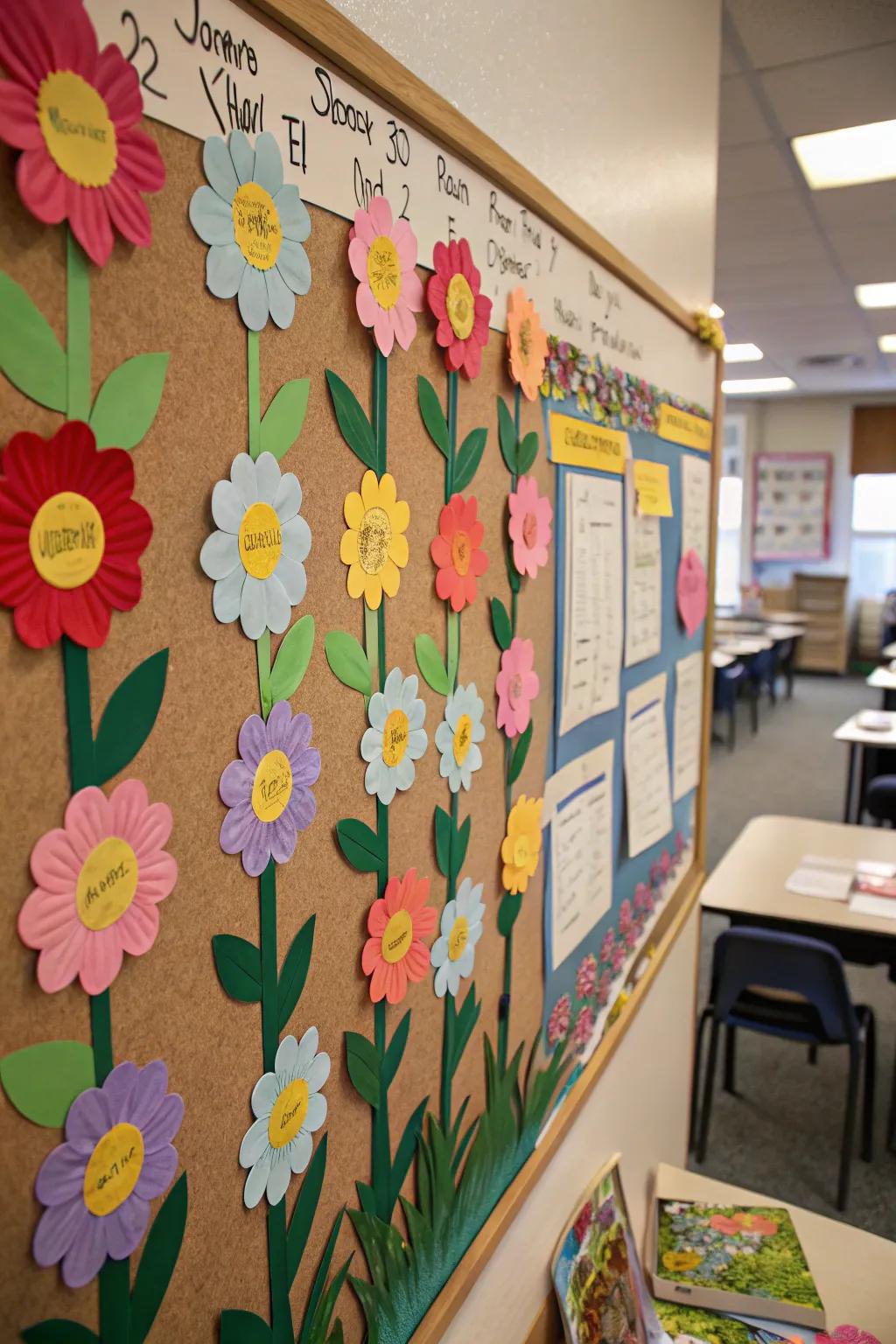 An Alliance Arboretum display surface featuring paper blossoms.