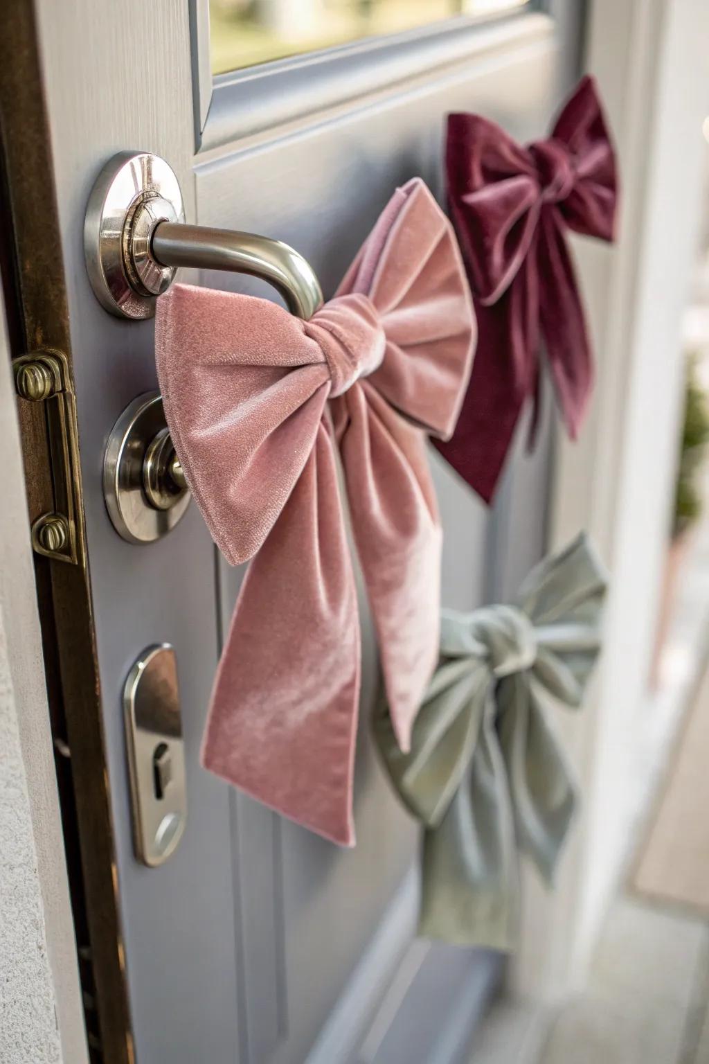 Velvet bows bring a touch of elegance to your Valentine's Day decorations.