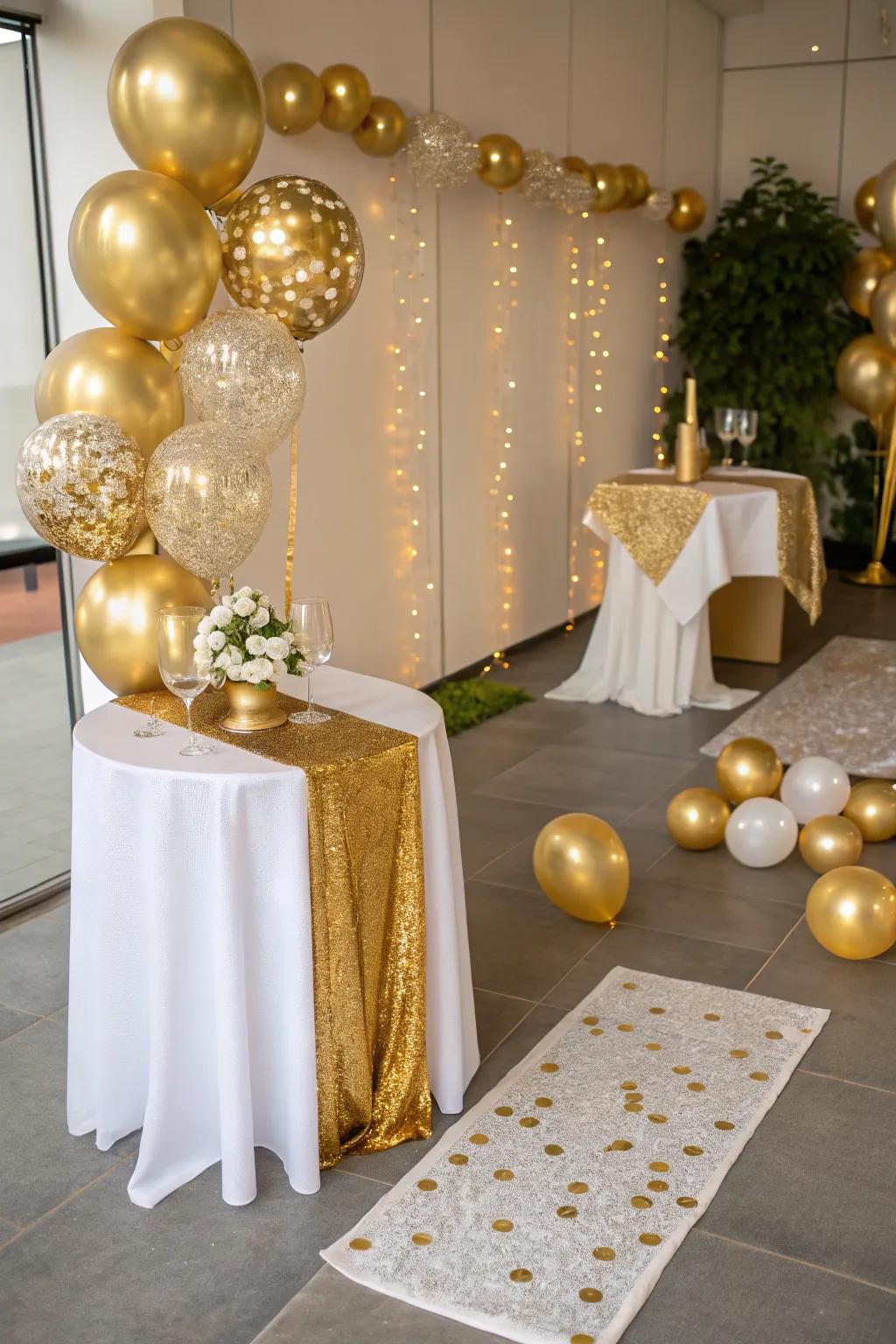 Glimmering decorations enrich your Vegas-inspired celebration.